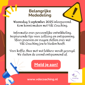 Kom eens kennismaken met VdE Coaching. Aankondiging