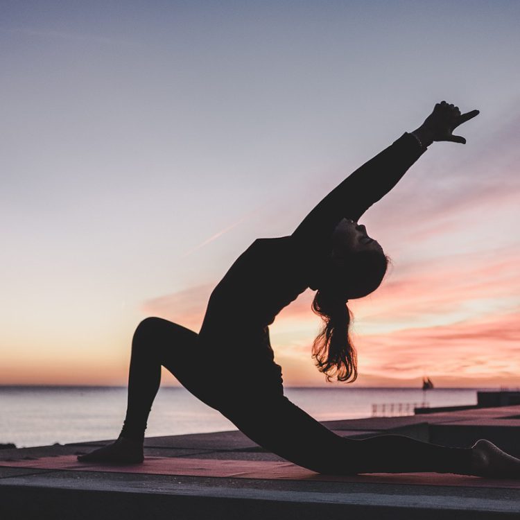 yoga, outdoors, nature, sunrise, meditation, fitness, workout, exercise, woman, twilight, dusk